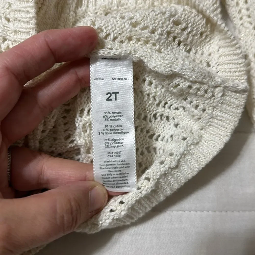OshKosh 2T Ivory Gold Metallic Eyelet Knit Cotton Cardigan